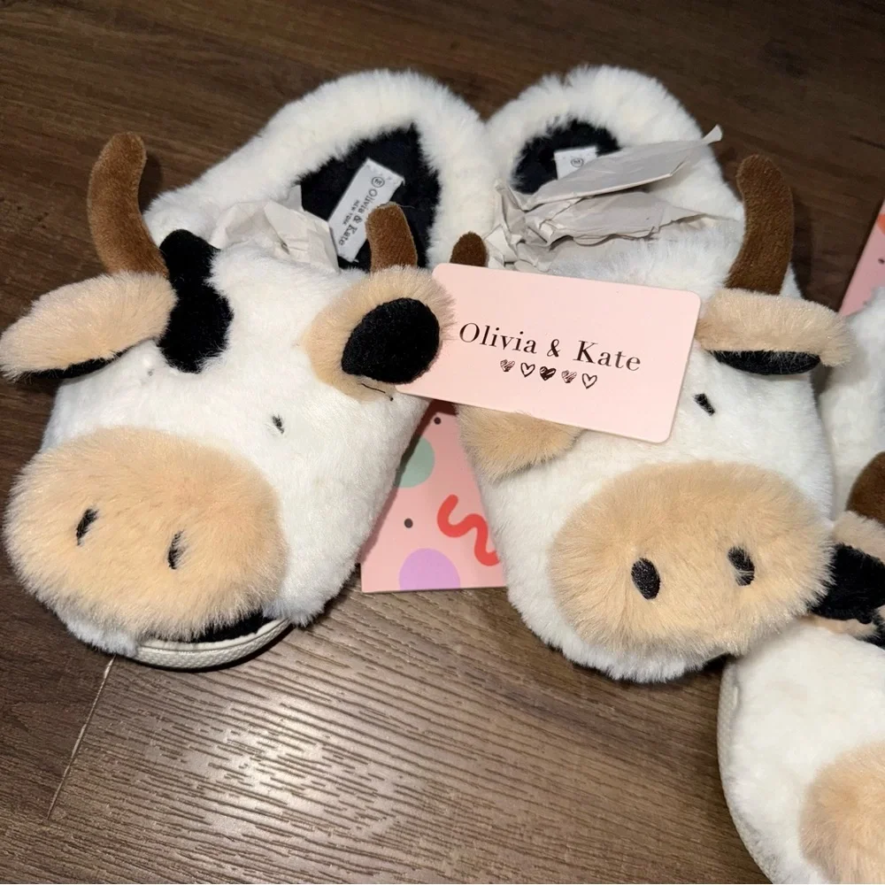 NWT 2 Pair! Olivia & Kate Super Cute Cow Slippers